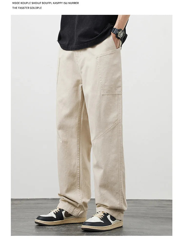 Loose-fit cotton cargo trousers in apricot with large side pockets
