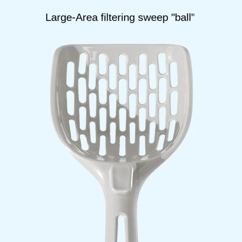 Grey plastic cat litter scoop with a detachable waste-catching base on a white background.