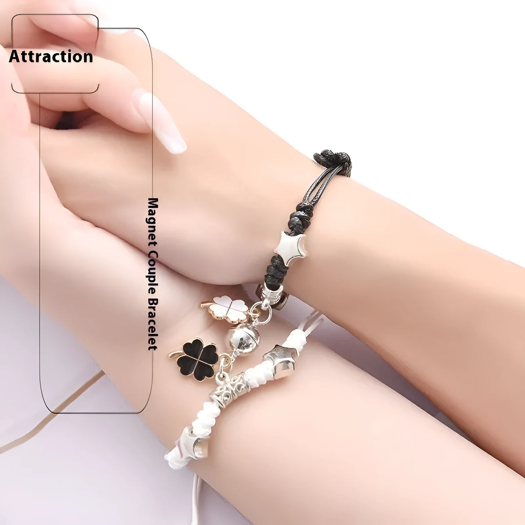 Magnetic couple bracelets with crown and diamond designs in alloy electroplated construction
