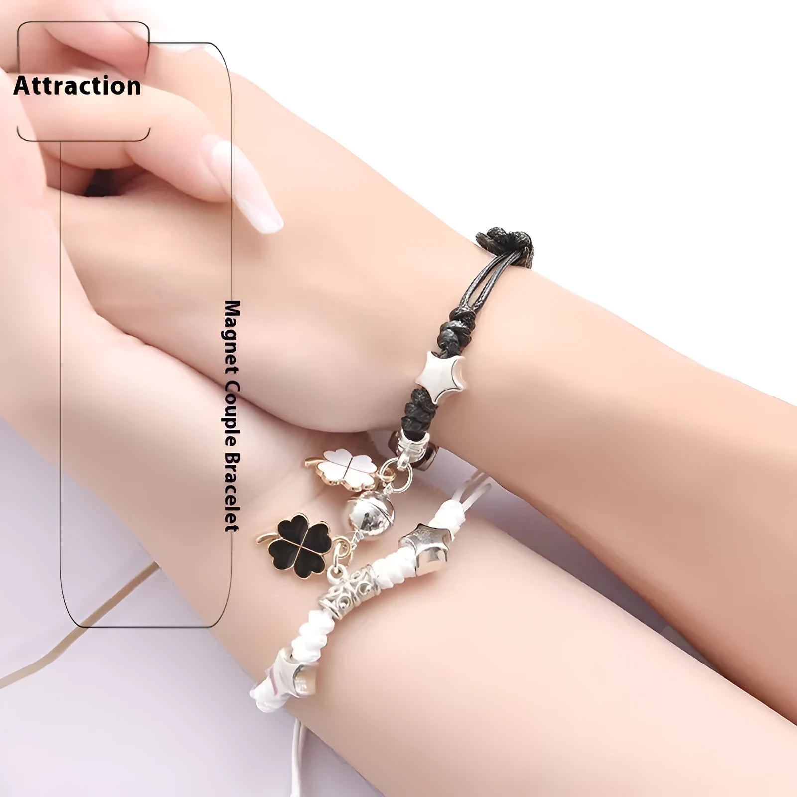 Magnetic couple bracelets with crown and diamond designs in alloy electroplated construction