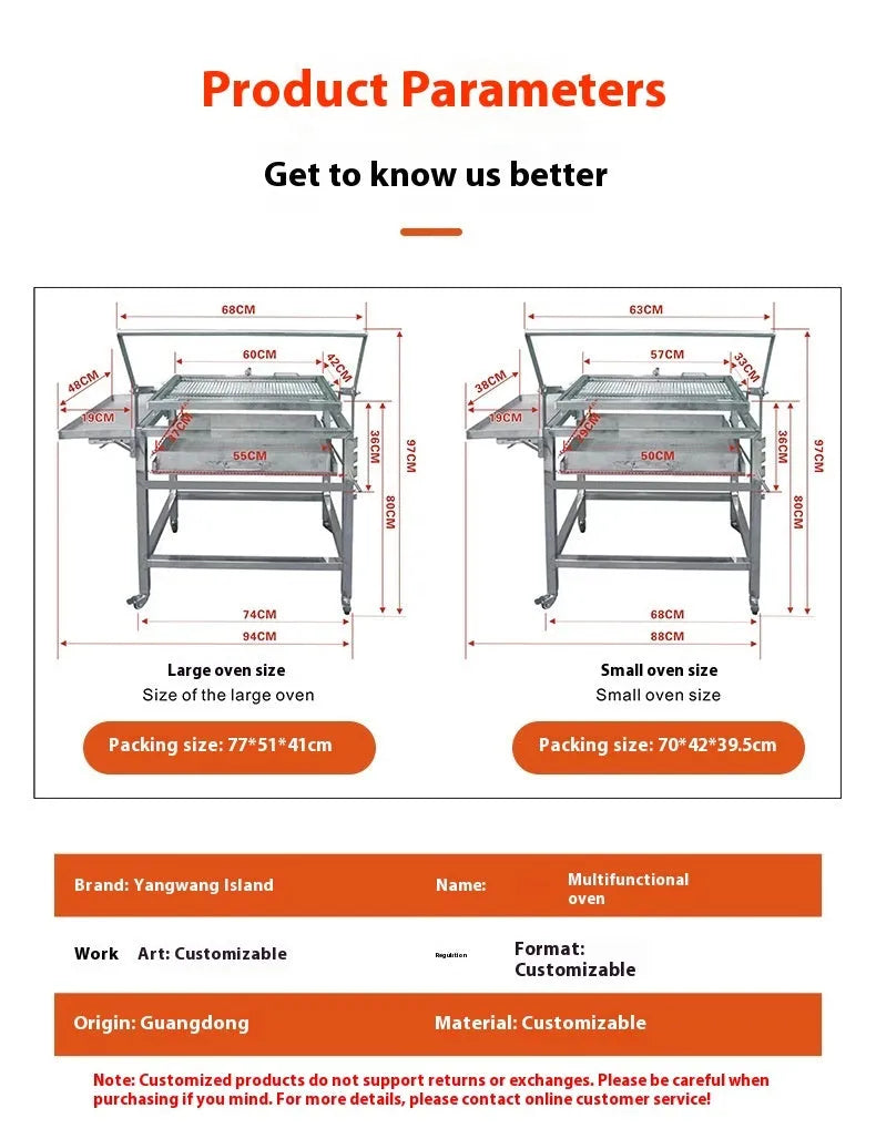 Foldable charcoal BBQ stove with detachable large oven grill for outdoor cooking