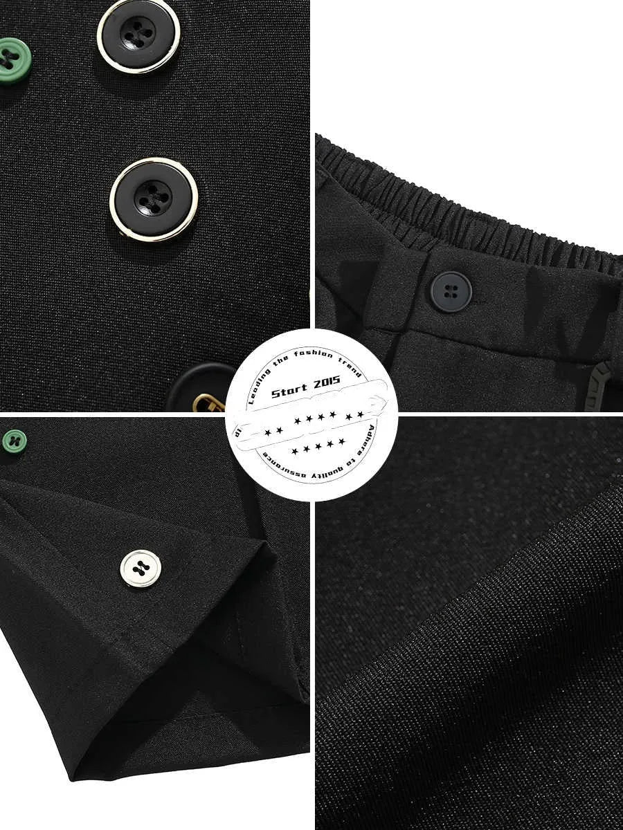 Men's black semi-elastic waist casual shorts with button and zip fly, shown in a loose, straight-leg fit.