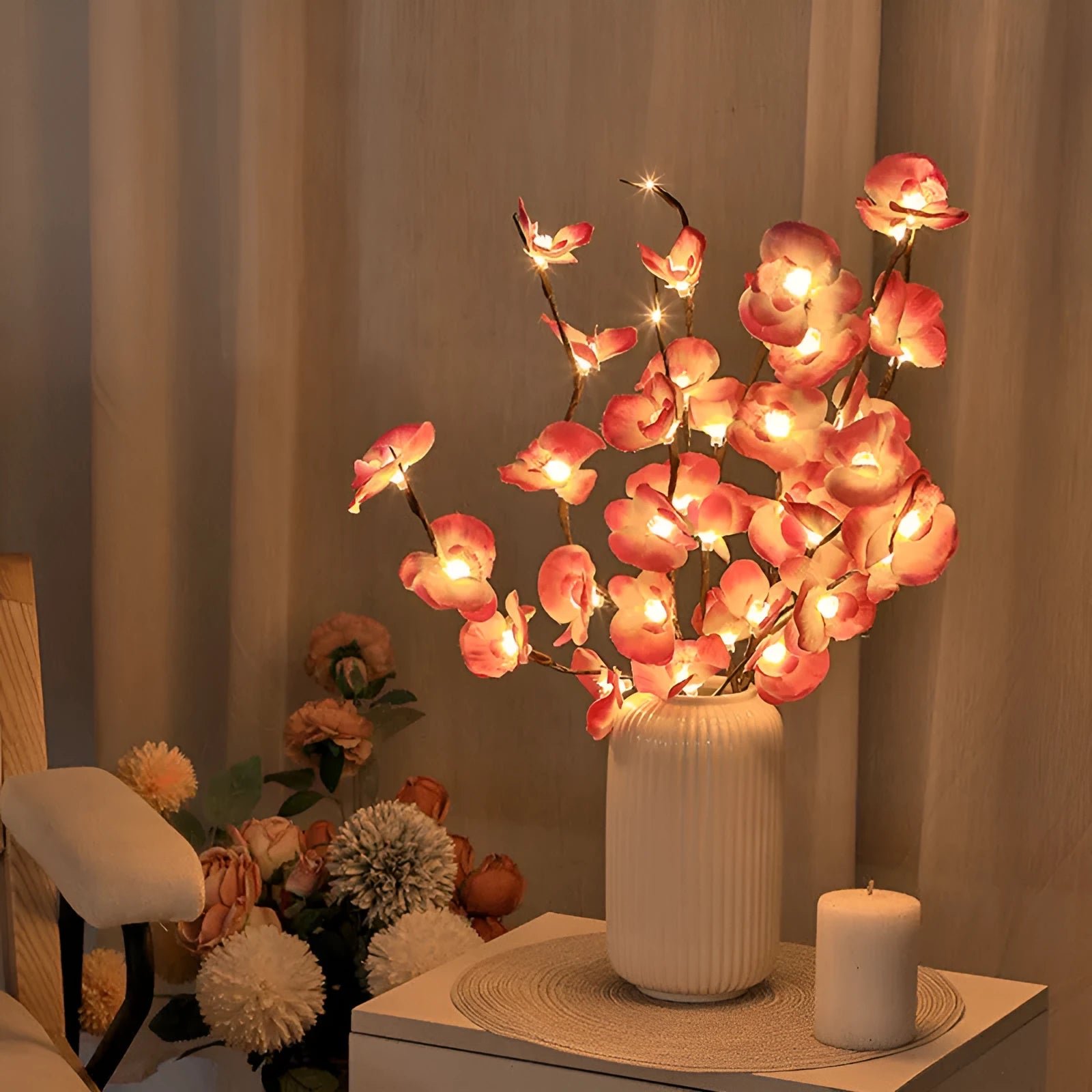 65cm long pink LED phalaenopsis branch decorative light with battery operation for bedroom