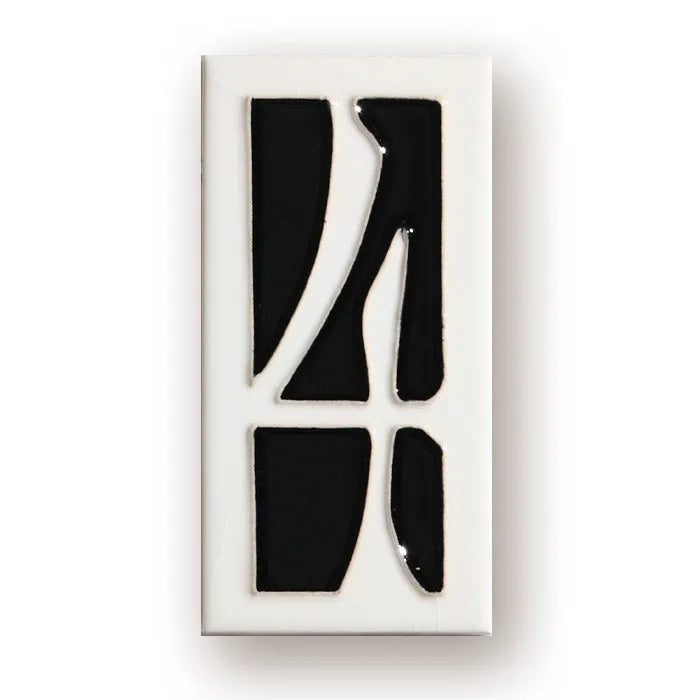 Handmade ceramic retro door number plate with blue enamel art, showing the number 5.