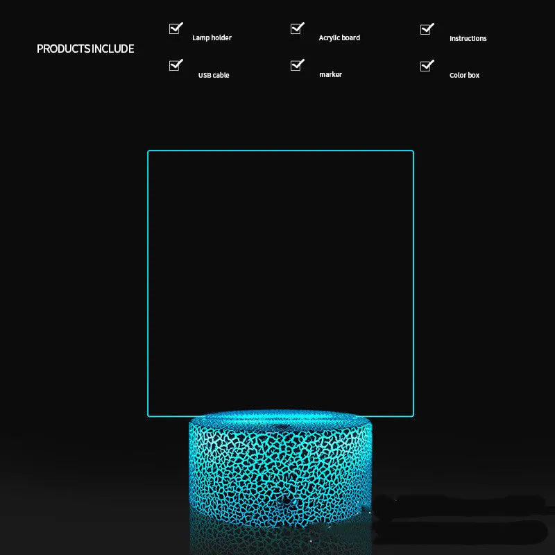 Black crack touch colour 3D acrylic message board night light with remote control and stylus on desk