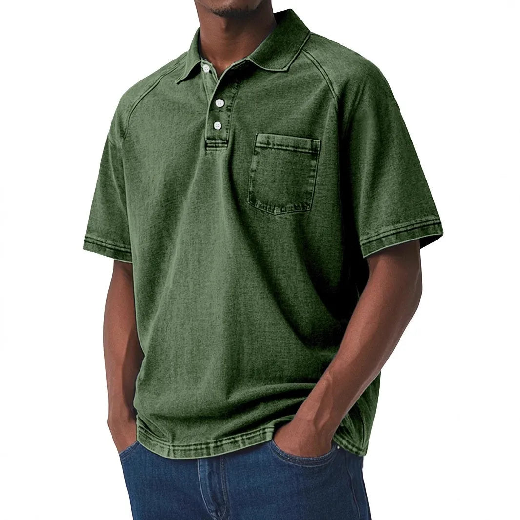 Printed men's loose fit short sleeve shirt in plus sizes with Korean cardigan styling