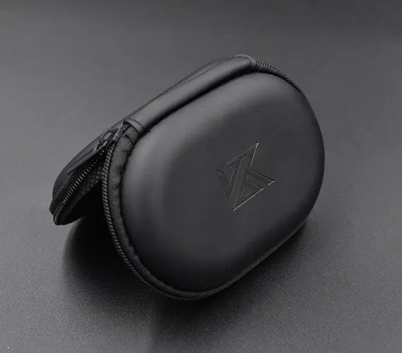 Black oval leather earphone storage case for EDX PRO and compatible in-ear monitors