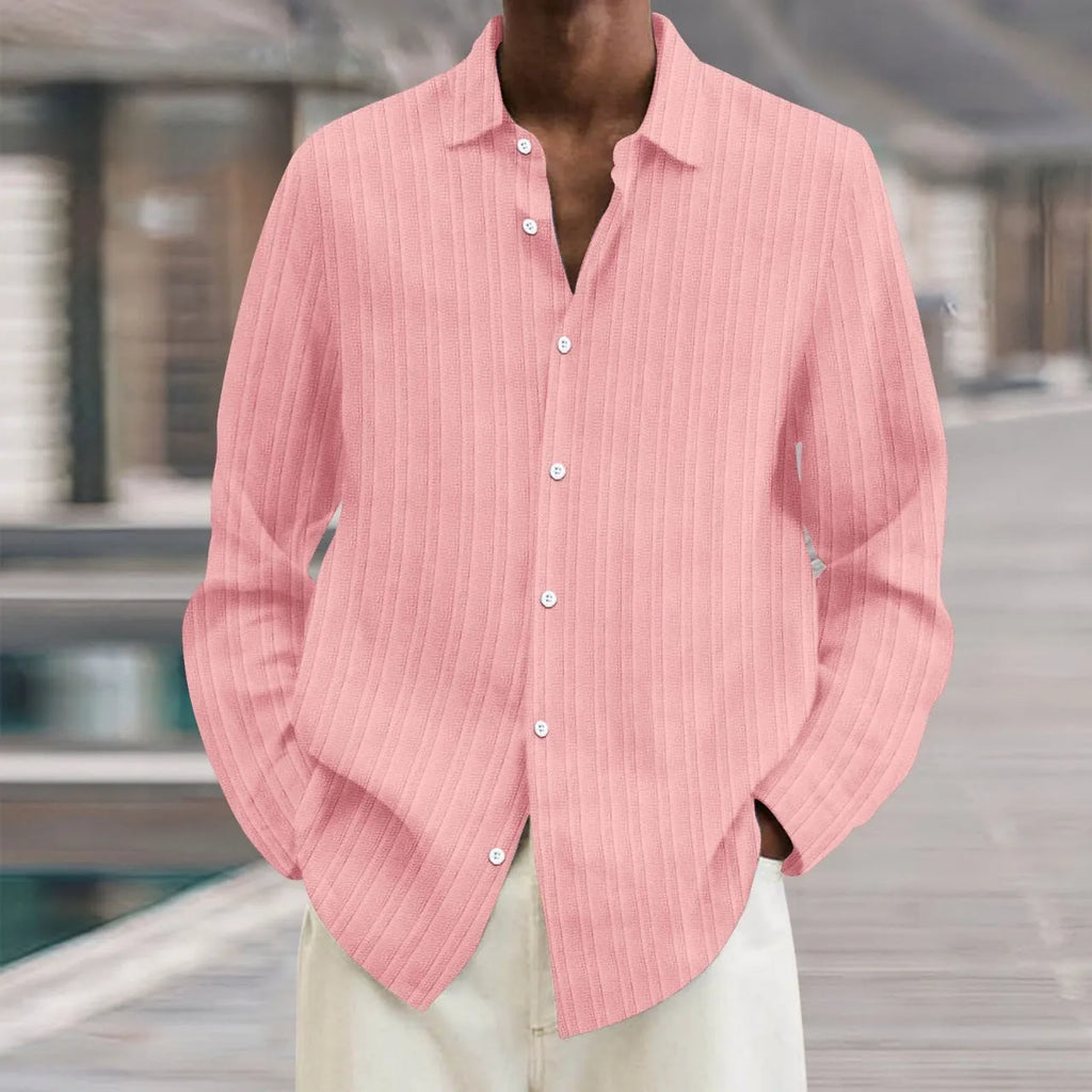 Men's striped cardigan shirt with long sleeves in loose fit British style design