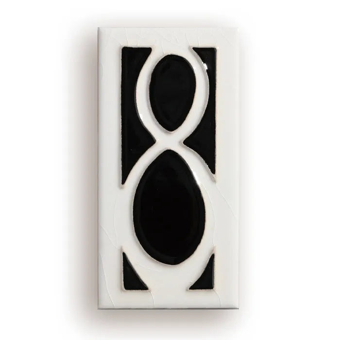Handmade ceramic retro door number plate with blue enamel art, showing the number 5.