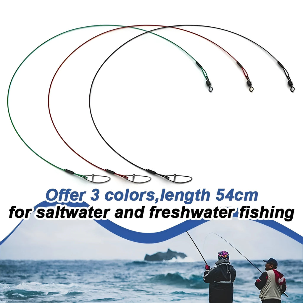 54cm steel wire fishing accessories with double buckle pin in green, black or red colours