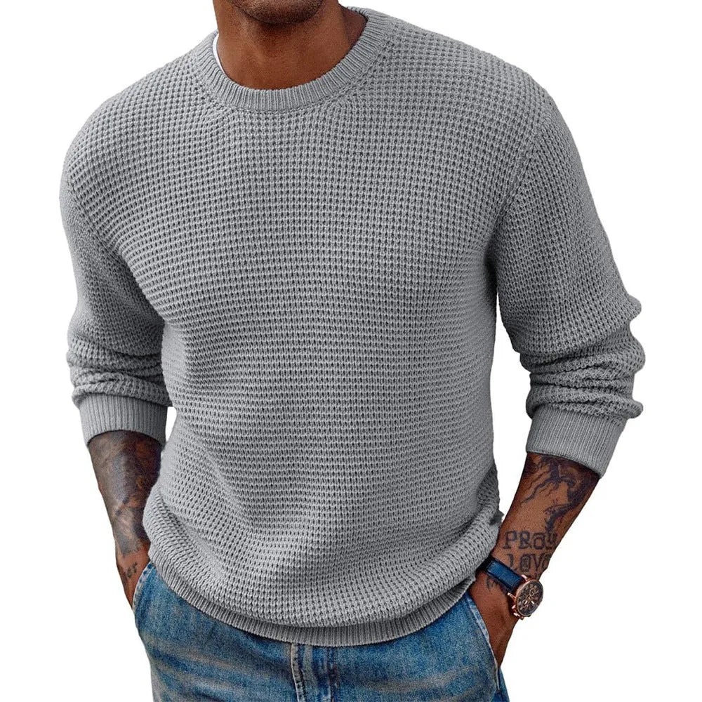 Men's solid colour round neck sweater pullover in beige, casual knit top