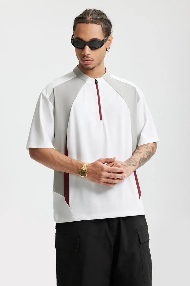 Men's lightweight polyester top in black and beige with long and short sleeve options