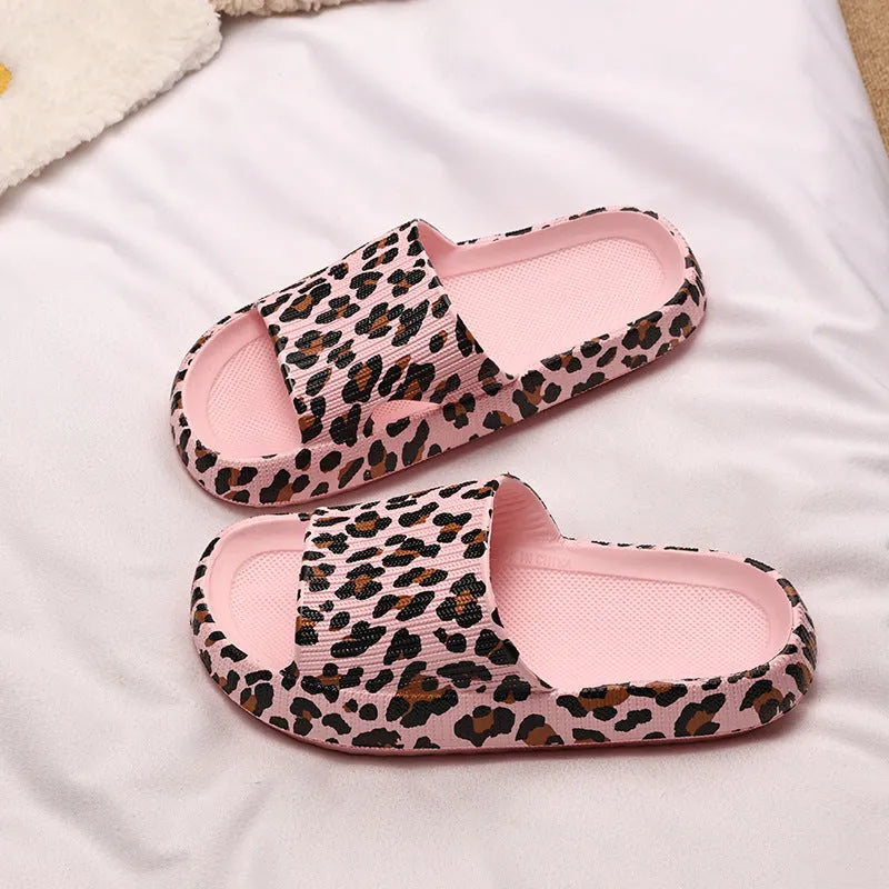 Women's leopard print EVA slippers in Korean fashion style with thick cushioning bottom
