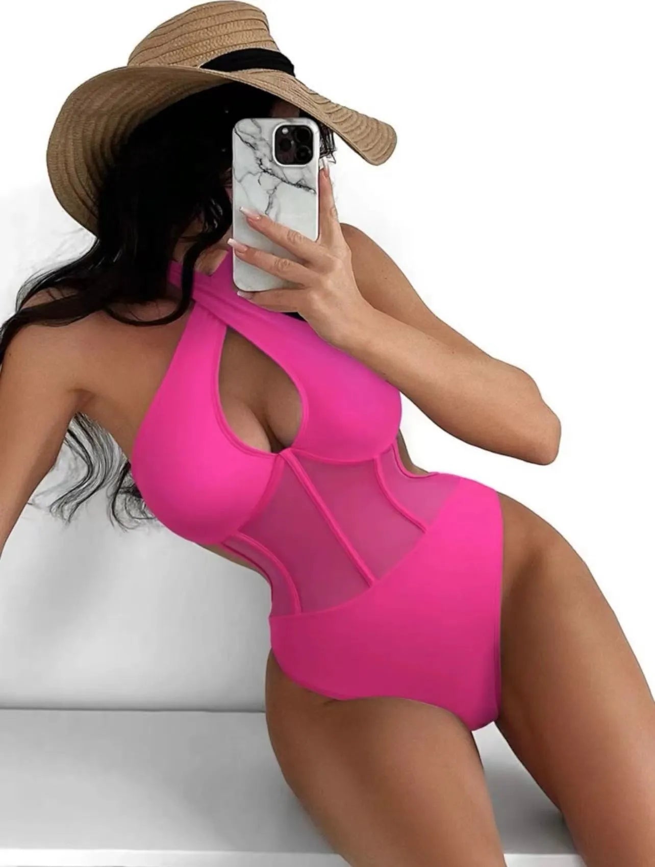 Women's black one-piece swimsuit bikini with nylon-spandex fabric for swimming