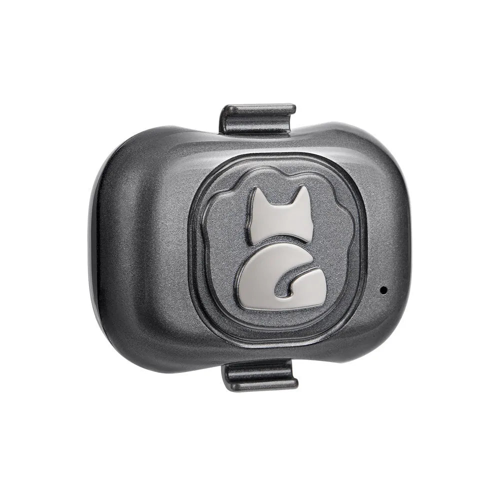Black GF-07 pet GPS locator device with hanging rope for dog or cat collar attachment.