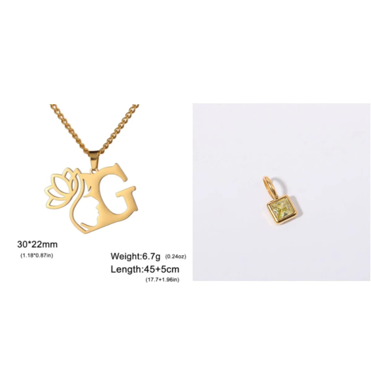 Stainless steel necklace with a single alphabet letter pendant on a cross chain, in gold or silver colour.