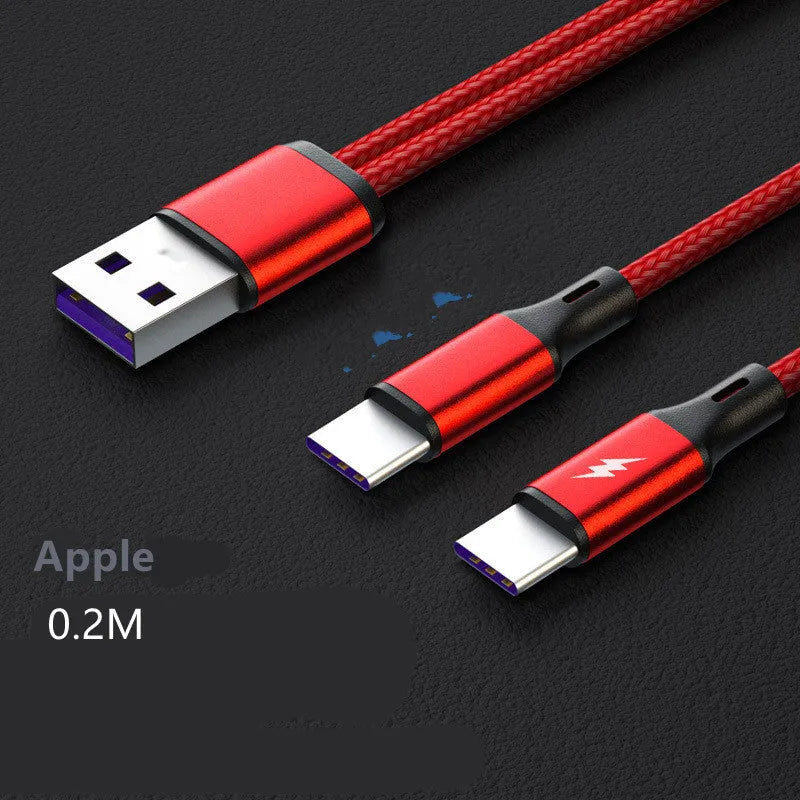 Black braided two-in-one charging cable with two Android connectors for fast 5A charging.