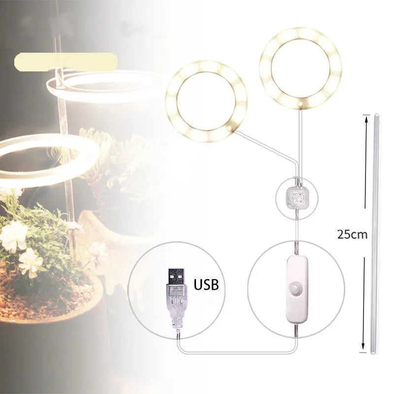 USB LED plant growth light with transparent housing and acrylic mounting stick