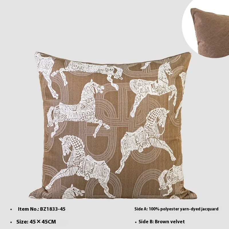 Chinese ancient style square cushion in brown geometric patterns, 45cm size with feather velvet fill.