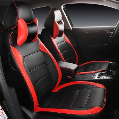 Cow leather car seat cover in beige and black colour variations with binding edges