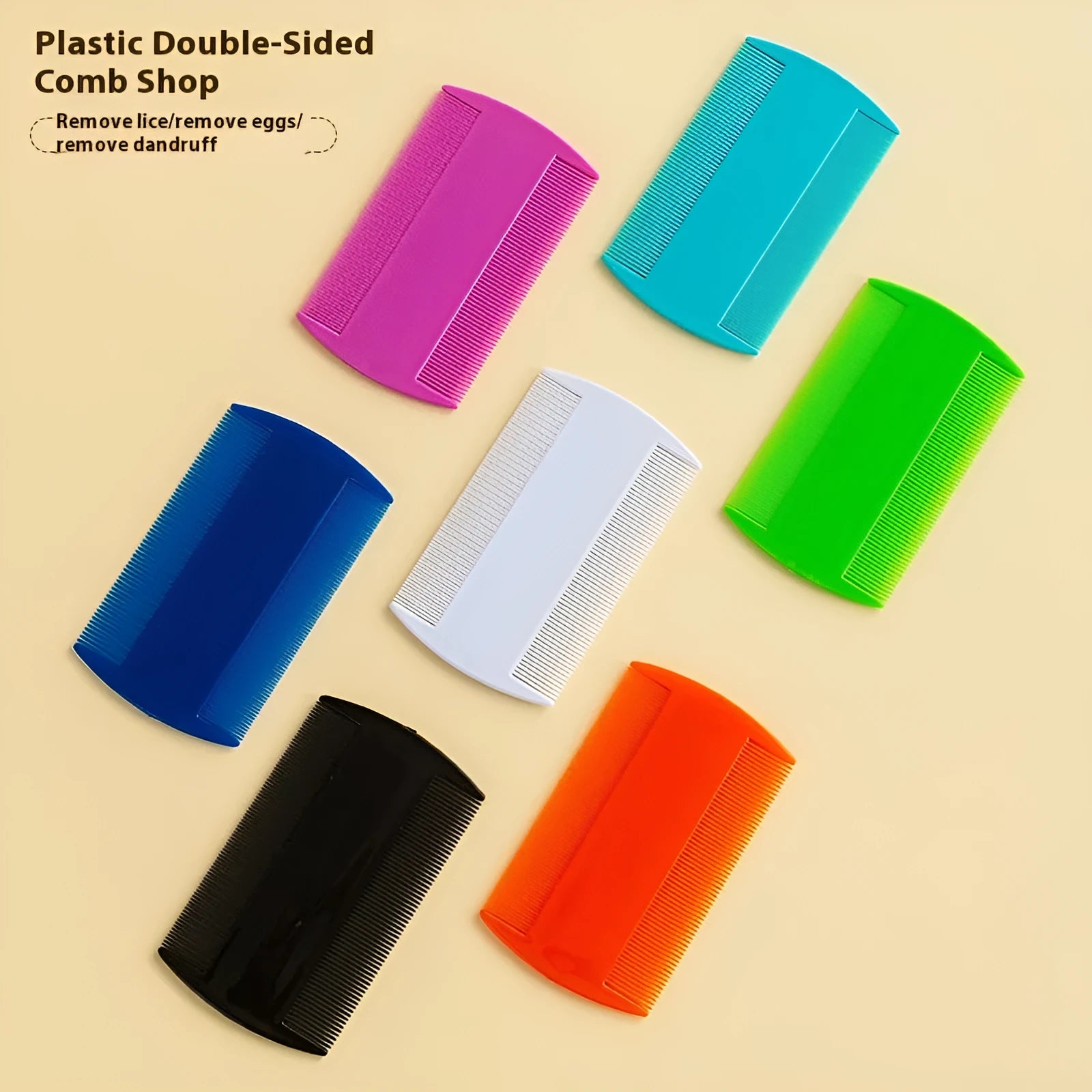 Double-edged fine tooth plastic comb for pet grooming and human lice removal in various colours