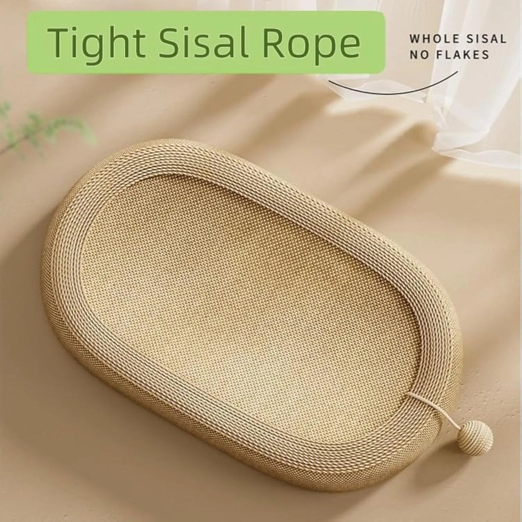 Large natural sisal cat scratching board with raised lounging platform in beige colour