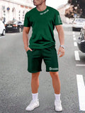 Sports style short-sleeved shorts set with printing pattern in polyester blend fabric