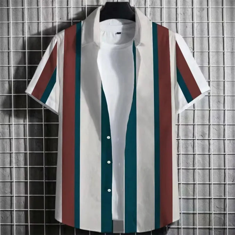 Men's striped linen T-shirt with 3D printed graphic in multiple colour options