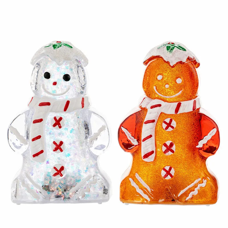 Glowing plastic gingerbread man Christmas ornament with LED light and choice of scarf colours
