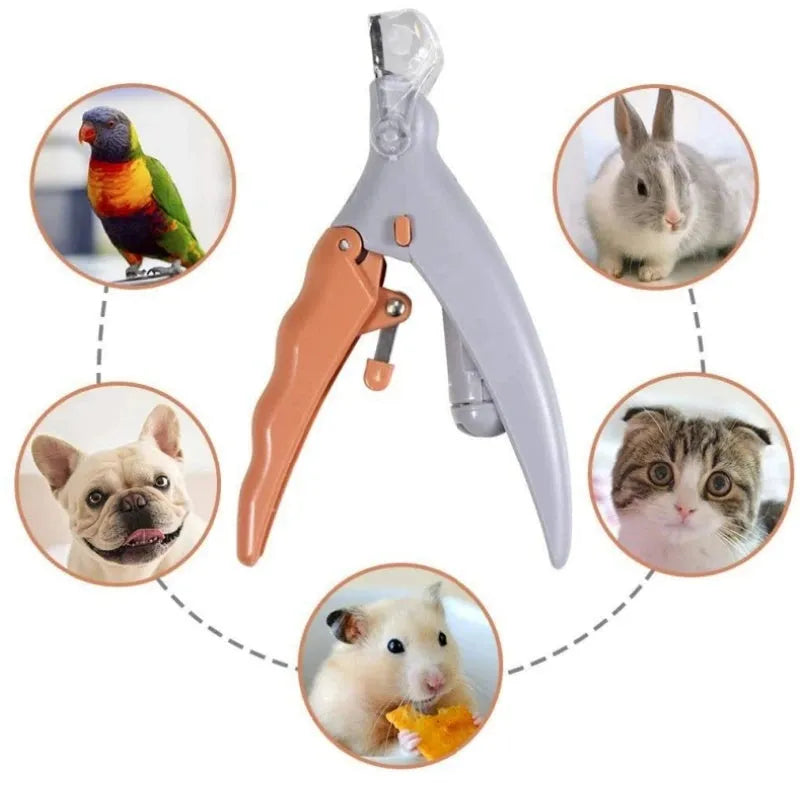 Yellow pet nail clipper with LED light and magnifying glass for dog and cat grooming