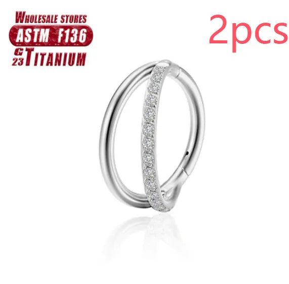 Titanium alloy fork nose ring in silver colour with diamond treatment and fork closure mechanism