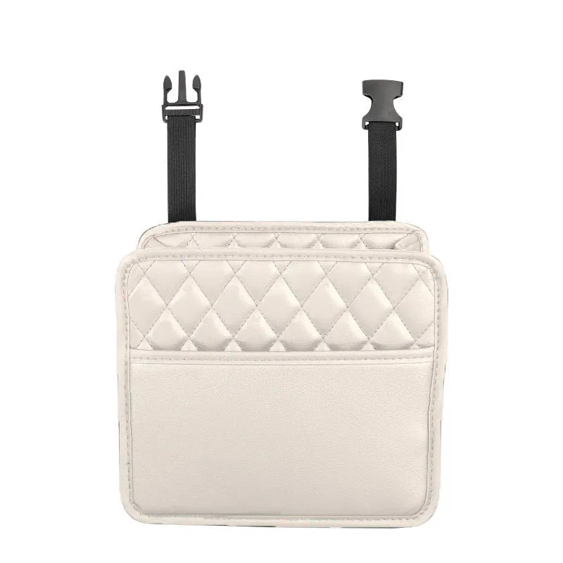 Leather hanging storage bag for car interiors in black colour with 25cm dimensions