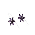 Purple flower-shaped retro earrings with alloy construction and electroplated finish
