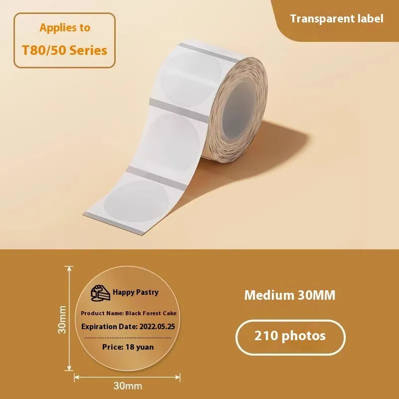 Pack of transparent waterproof adhesive sticker labels in various rectangular and round sizes on a sheet