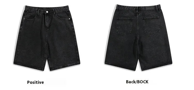 Men's light blue denim shorts with five pockets and straight leg cut on mid-waist fit