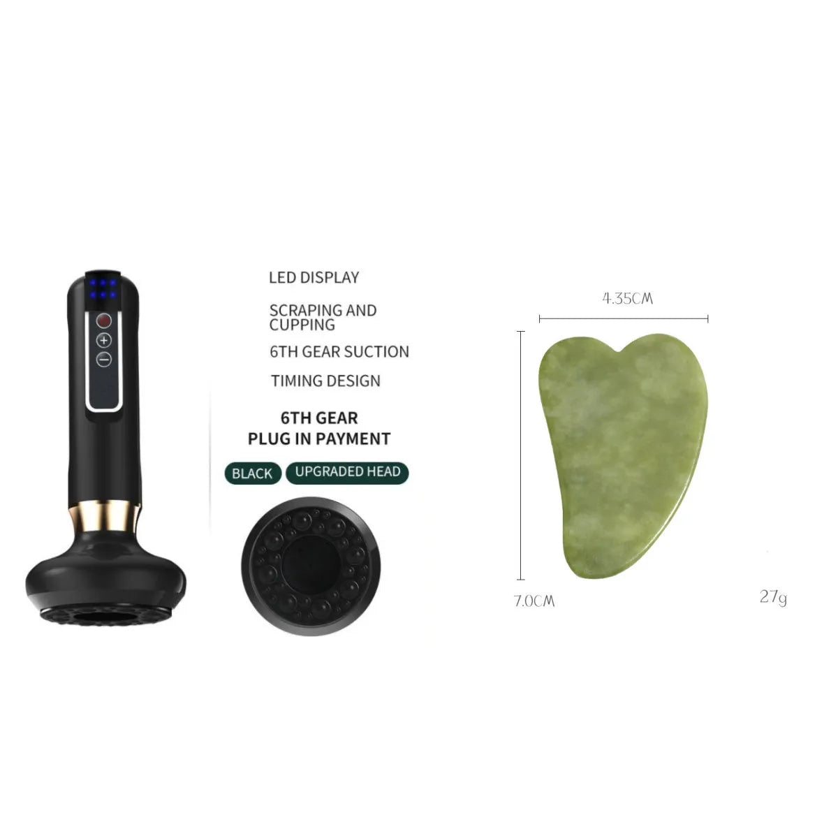 Green electric vacuum cupping massager with adjustable suction and heating controls