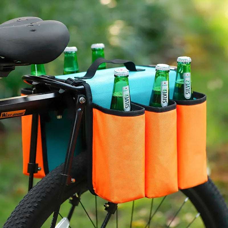 Black bicycle drink pack with double-sided storage shelf and anti-scratch 600D PVC material