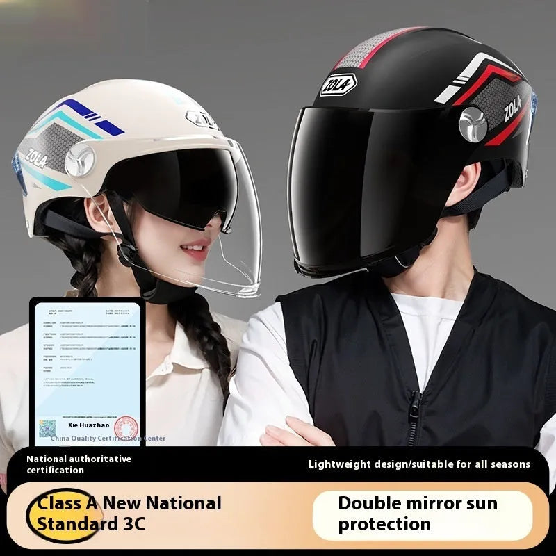 Children's 3C certified battery motorcycle half helmet in various colour options with mirror finishes