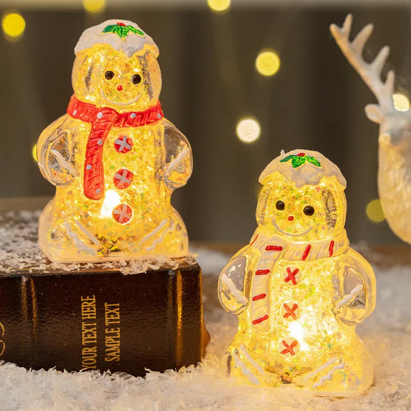Glowing plastic gingerbread man Christmas ornament with LED light and choice of scarf colours