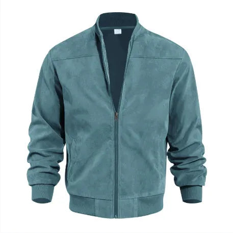 Men's plus size suede casual jacket in Army Green with zipper closure and regular fit.