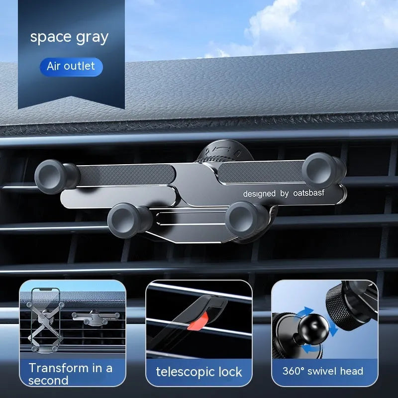 Invisible aluminum alloy car air vent mobile phone holder bracket in black colour