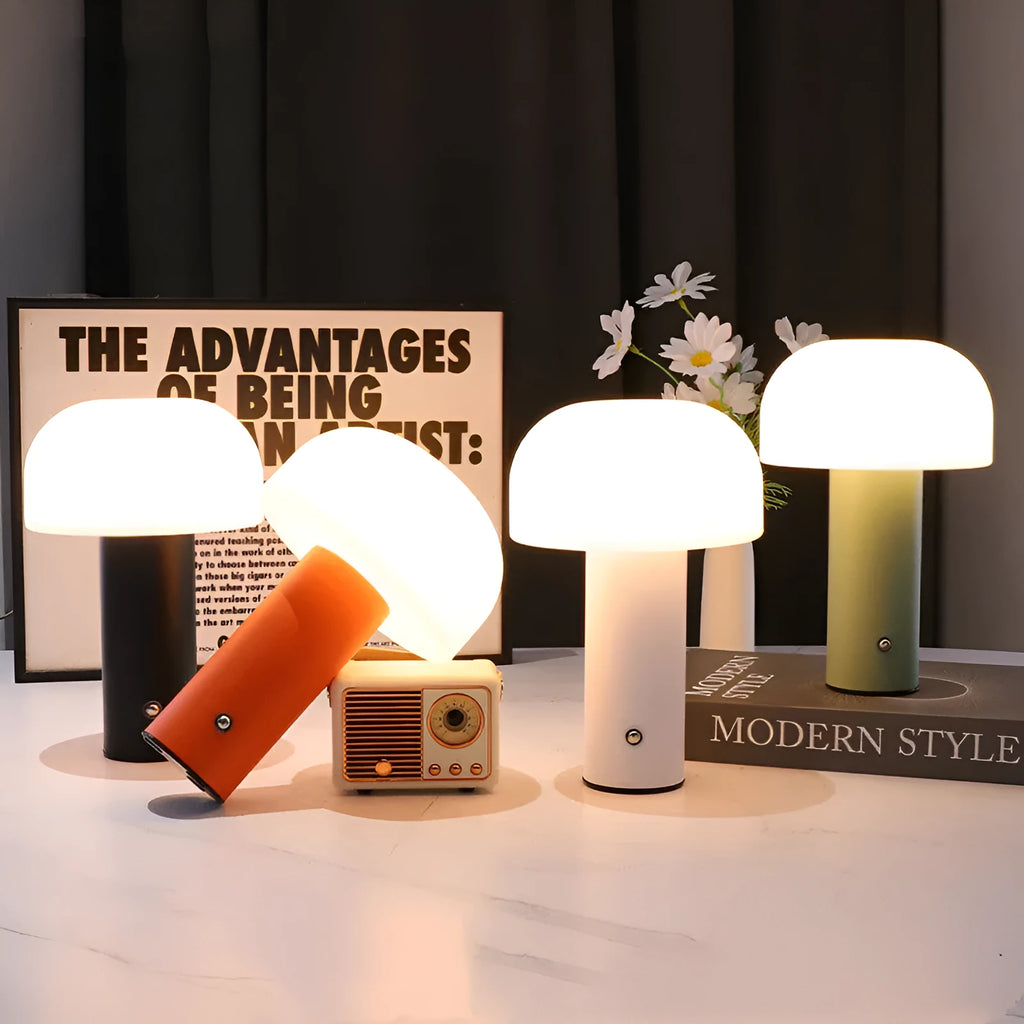 USB-powered dual-purpose table lamp with plug-in decorative element in black, green, orange, or white colours