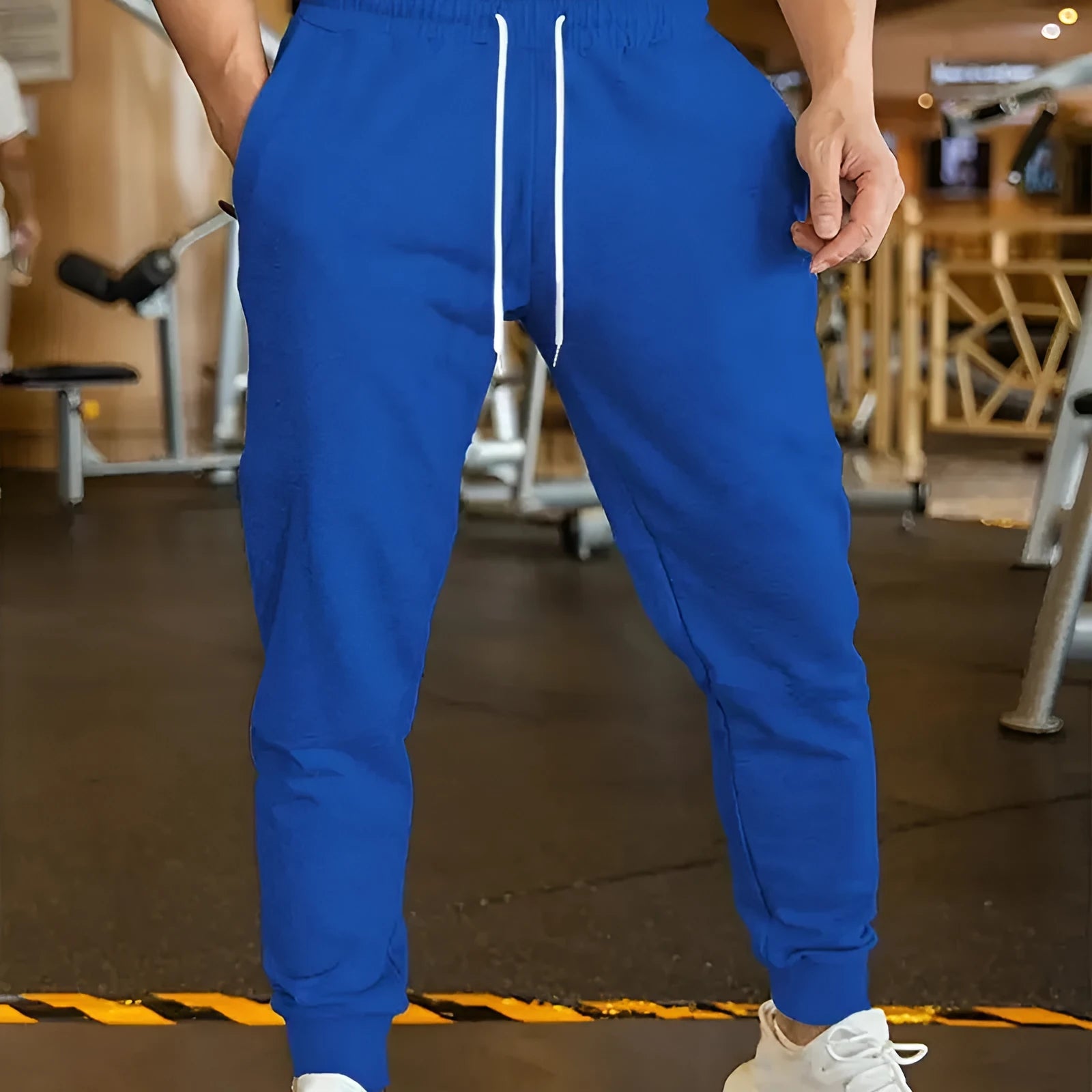 Men's linen-style leisure trousers with drawstring waist in loose fit casual design