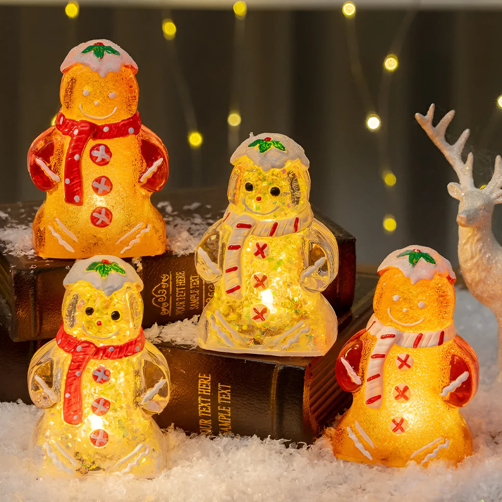 Glowing plastic gingerbread man Christmas ornament with LED light and choice of scarf colours