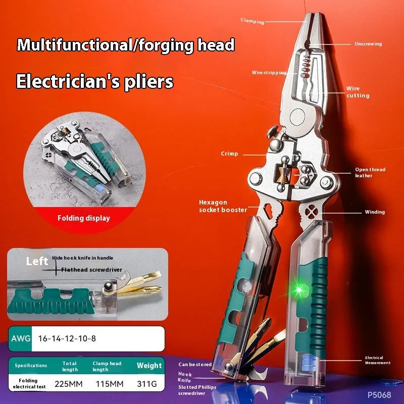 Thickened multi-functional electric pointed pliers wire stripper tool with rust prevention