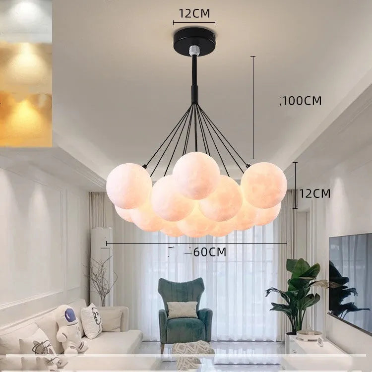 Nordic-style gold and black iron bedroom chandelier with moon bubble lights and PMMA lampshade