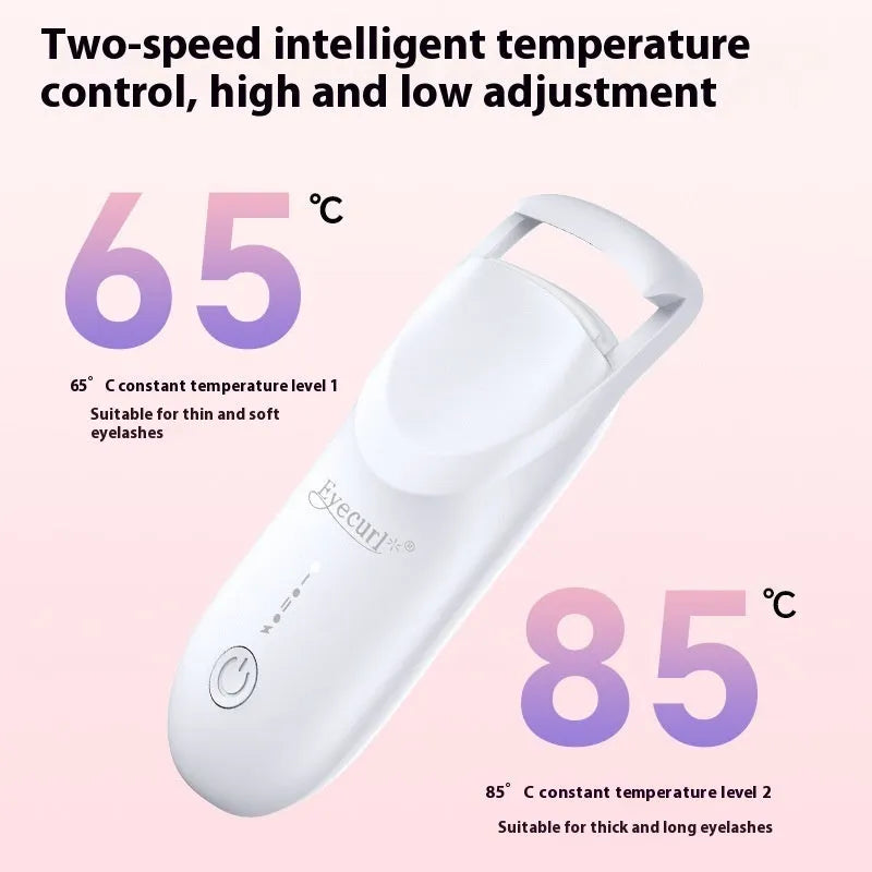 USB-rechargeable electric heating eyelash curler in cream white colour with cable