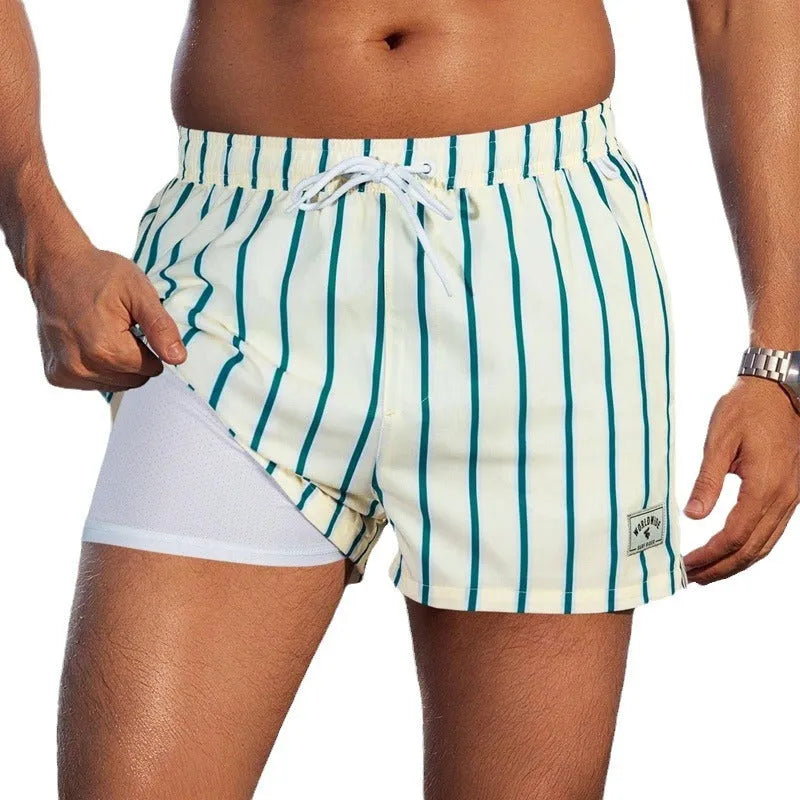 Men's loose floral pattern swimming trunks in quick-drying spandex fabric