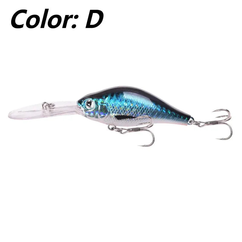 Floating Rock Little Fat Man deep diving mino fishing lure, 10.5cm long with treble hooks.
