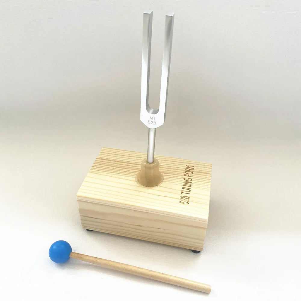 Aluminium alloy 432Hz tuning fork with integrated speaker in kraft paper packaging